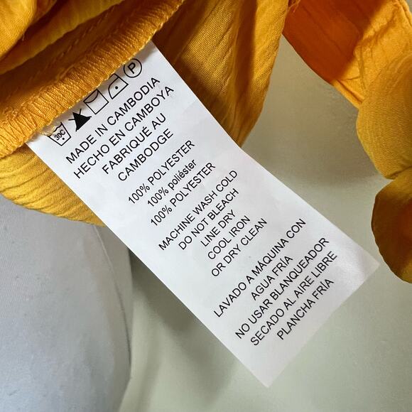 NWT MICHAEL Michael Kors Off The Shoulder Top MEDIUM Yellow Smocked Ruffle Chic - Picture 5 of 9